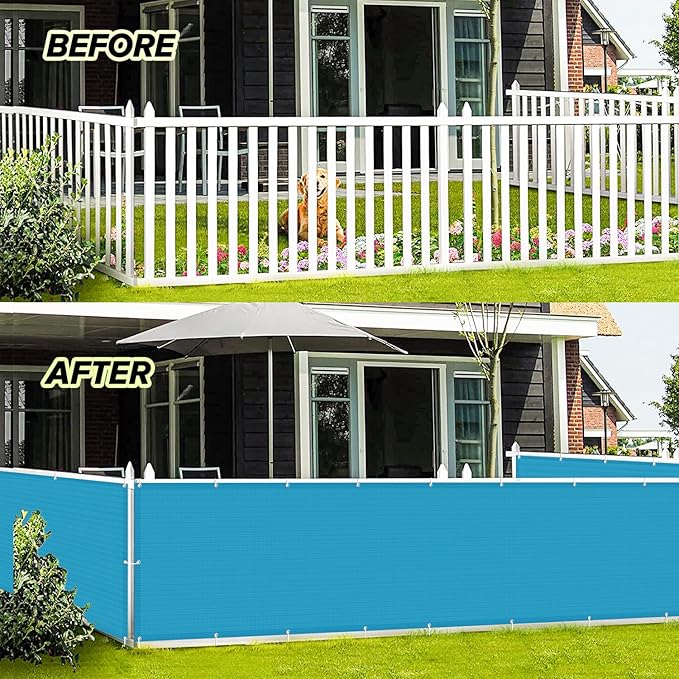 LOVE STORY 3'x10' Turquoise Blue Balcony Screen Privacy Fence Cover -Mesh Privacy Screen UV Protection Weather-Resistant 3 FT Height Shield for Deck, Patio, Backyard, Outdoor Pool, Porch, Railing