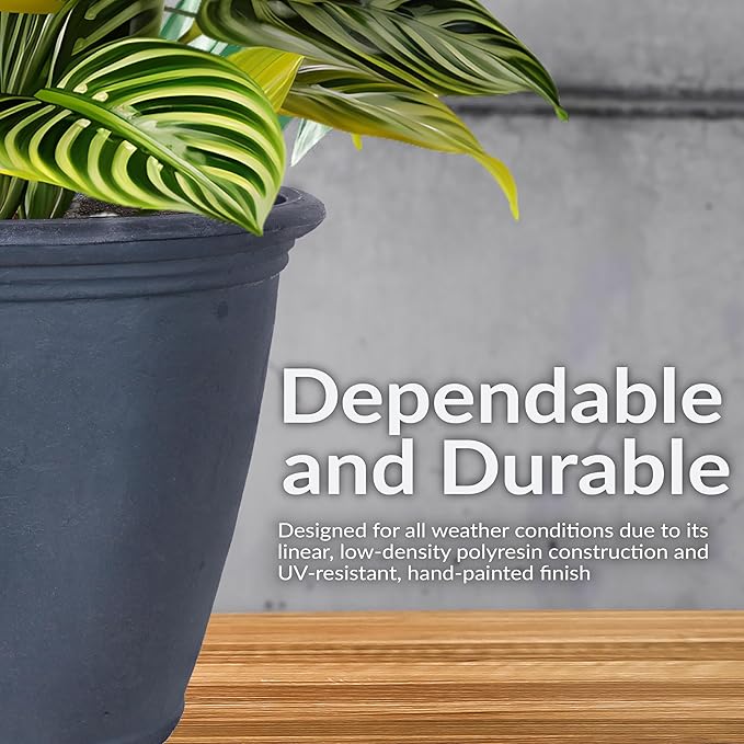 Sunnydaze 24-Inch Anjelica Large Plastic Pot for Plants - Outdoor Double-Walled Large Plastic Planter with Drillable Drainage Holes - Slate - 2pk