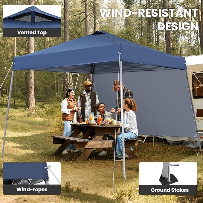 10X10 Pop Up Canopy, Slant Legs Instant Outdoor Canopy Tent with 1 Sidewall, Portable Patio Garden Deck Gazebo Shelter - 10x10 Base 8x8 Top