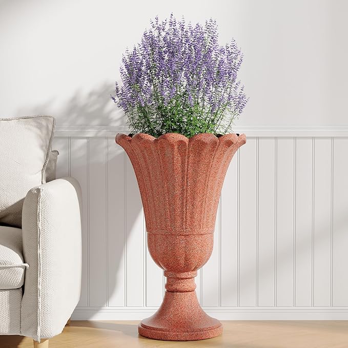 23" Tall Planters for Outdoor Plants Set of 2, Planter with Drainage Holes and Petal Design, Large Outdoor Planters for Porch, Garden, Indoor, Red
