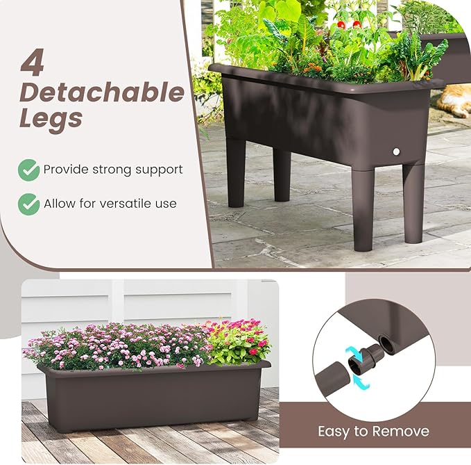 Giantex Raised Garden Beds Outdoor Set of 2, Self-Watering Planter Box with Detachable Legs & Drainage Hole, Outdoor Raised Container for Vegetable Fruit Herbs, 31.5”Lx12”Wx16”H, Easy Assembly (Brown)