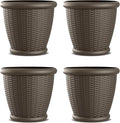 Suncast 4 Pack Wicker Planter w/ Drillable Drain Holes, Decorative Indoor/Outdoor Pot, 18in, Java