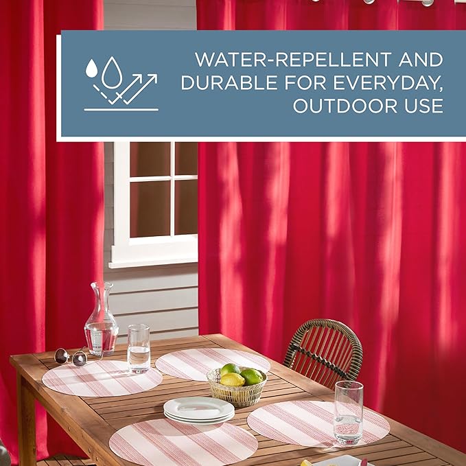 TOWN & COUNTRY BASICS Cabana Solid Heavyweight Indoor Outdoor Curtains, Light Filtering Opacity with Grommet Top, Water Repellent, 2-Pack Set, 54"x108", Radiant Red