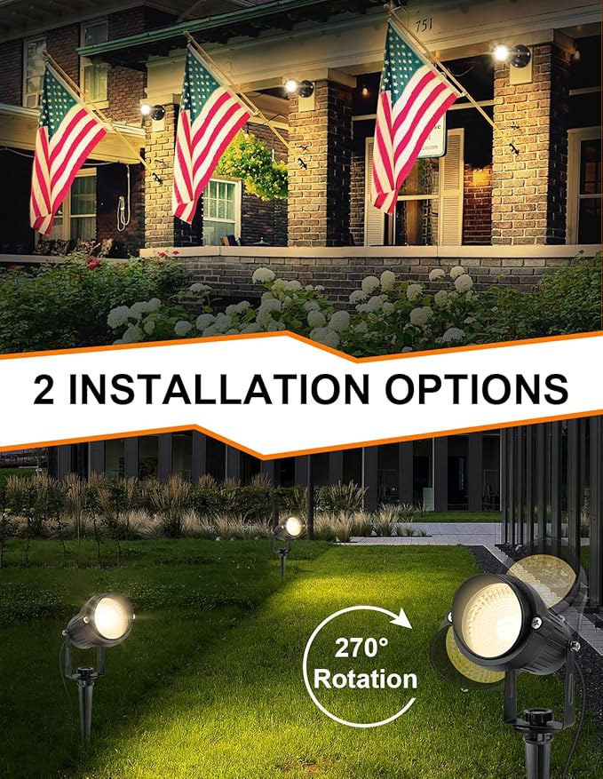 Dusk to Dawn Outdoor Lighting,3000K Warm White LED Landscape Spotlights with Photocell Sensor,Waterproof Spot Lights for Yard Flag Pole House Garden Tree(4 Pack)