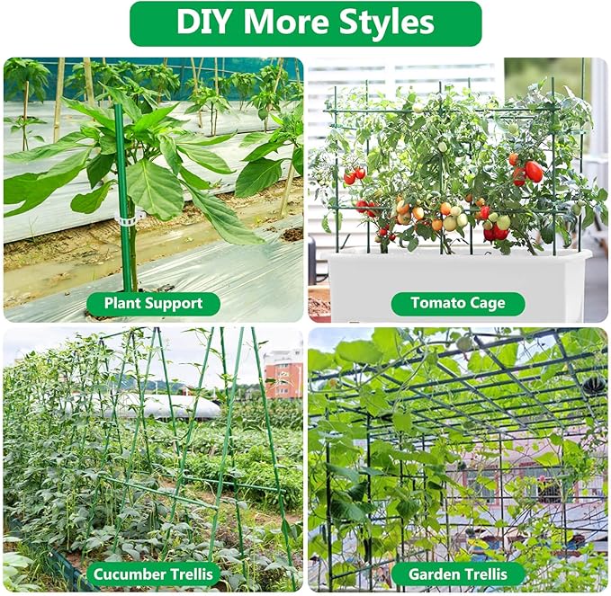 Lezmarket 60 Pack Garden Tomato Stakes(16" Each), Plant Support Stakes, DIY 4ft 5ft 6ft 7ft Sturdy Fiberglass Plant Sticks Support Garden Trellis for Growing Climbing Tomato Vegetables Flowers