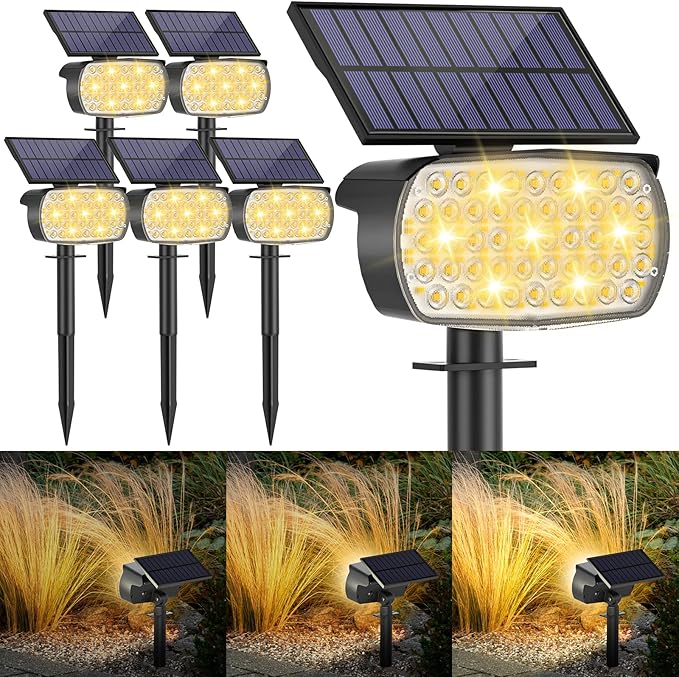 108 LED Solar Spot Lights Outdoor, Solar Lights Outdoor IP65 Waterproof, 3 Modes Solar Landscape Spotlights, Large Solar Powered Panel Lights for Garden Yard Pathway(Warm White/6 Pack)