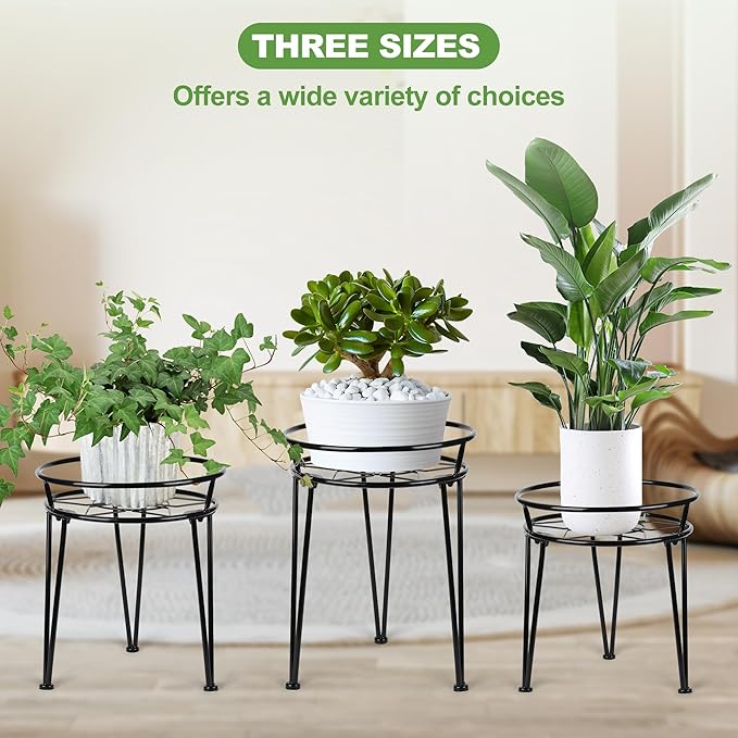 Metal Plant Stand, Plant Stand Indoor Outdoor, Metal Rustproof Flowers, Urban and Rustic Outdoor Plants Stands, Flower Pot Stand Suitable for Living Room, Balcony, Garden (3PCS,Black)