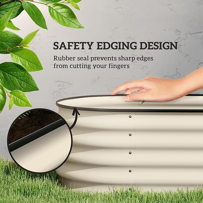 Outsunny 6.5' x 2' x 1.4' Galvanized Raised Garden Bed Kit, Outdoor Metal Elevated Planter Box with Safety Edging, Easy DIY Stock Tank for Growing Flowers, Herbs & Vegetables, Cream