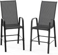 VINGLI Set of 2 Stackable Outdoor Bar Stools – Sling Chairs with High Back & Armrests, for Lawn, Garden, Bar, Black