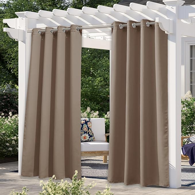 NICETOWN Patio Curtain Waterproof 1 Panel, W52 x L72 inch Premium Thick Privacy Weatherproof Curtain for Porch & Gazebo, Pergola Covers for Shade and Rain, UV Protection Outdoor Privacy Panel, Tan