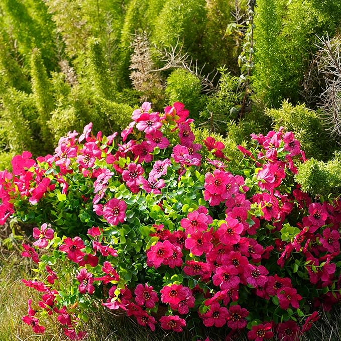 Artificial Flowers for Outdoor, UV Resistant Fake Silk Flowers, Realistic Faux Plants for Outside Indoor Porch Patio Window Box Planter Home Decor (20, Rosy)