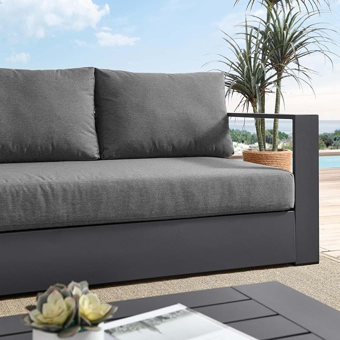 Modway Tahoe Aluminum Outdoor Patio Sofa in Gray Charcoal