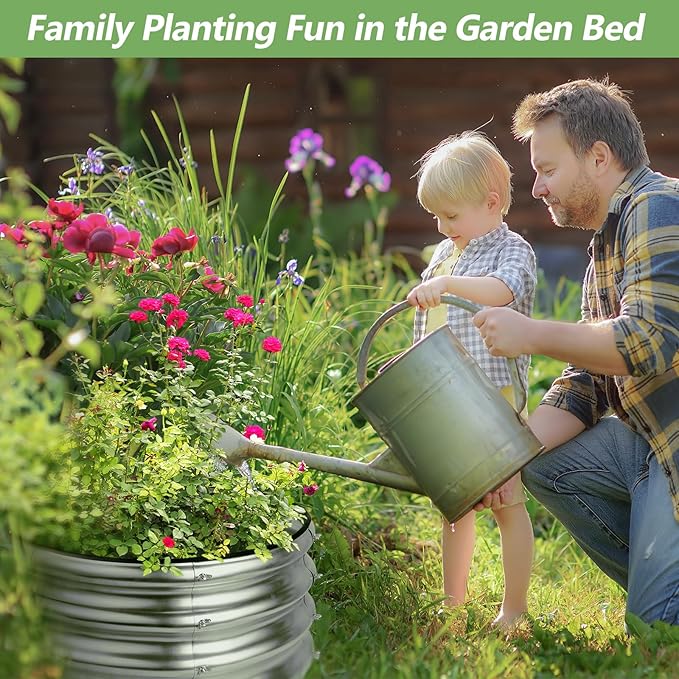 2x2x1ft Round Galvanized Raised Garden Bed Kits, Raised Garden Bed Metal Planter Outdoor Easy Assembly Garden Bed for Planting Vegetables, Fruits & Flowers, Sliver