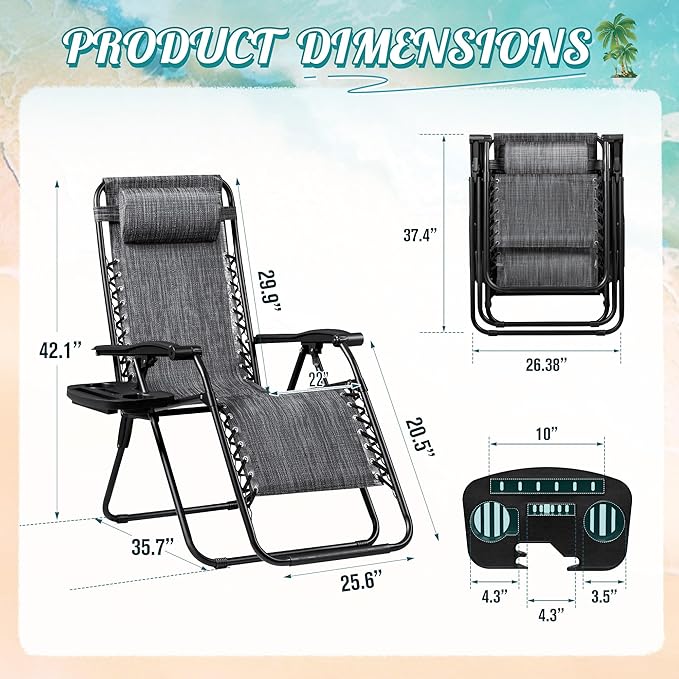 Homall Zero Gravity Chair - Adjustable Folding Lawn Chairs - Outdoor Gravity Reclining Lounge Chair with Pillows - Set of 2 (Double-Gray)