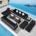 NICESOUL 18 Piece Outdoor Sectional with Fire Pit Table, 29.3'' High Back Extra Large Patio Furniture Set with Firepit & Chaise Lounge, 14-Person Outdoor Sofa Conversation Couch, Grey & Black