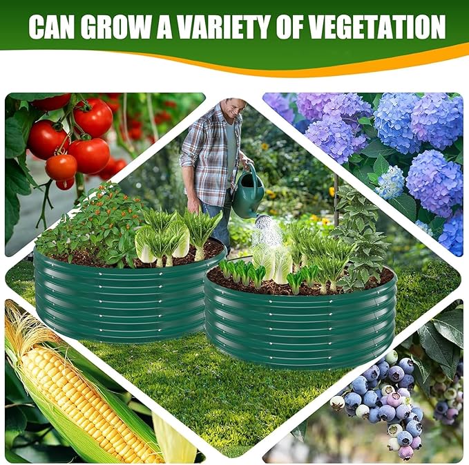 17" Tall Elevated Round Metal Rised Garden Bed- 4'x4' in Size and 0.8MM Thick Durable Planter Box for Vegetables Flowers Succulent at Patio/Garden Outdoor (Dark Green, 4FT Diameter)