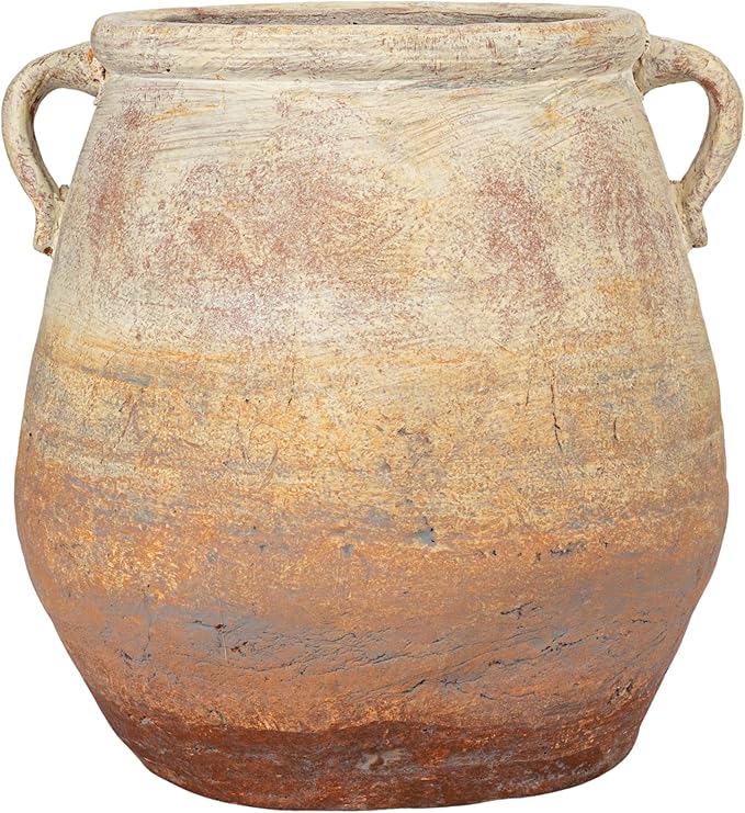 Creative Co-Op Whitewashed Terra-Cotta Urn, Beige