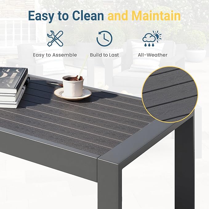 Modern Aluminum Outdoor Coffee Table, All-Weather Metal Rectangle Table for Patio, Balcony or Garden, Dark Grey