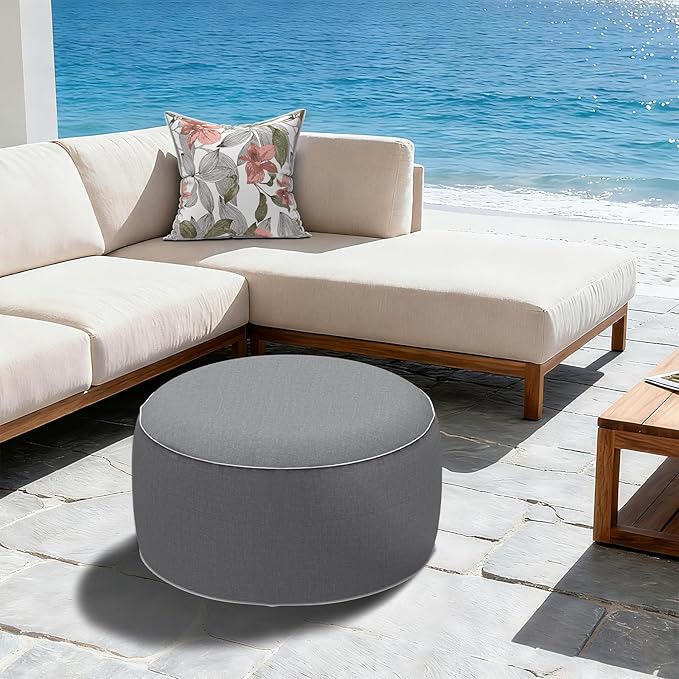 LVTXIII Inflatable Stool Ottoman Footrest with Handle, All Weather Footrest Seat, Indoor or Outdoor Pouf for Home Patio Garden and Camping Use, D31 xH14, Large Round, Grey Texture
