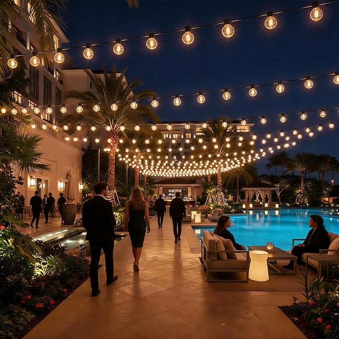 RTTY Dense-Glow 300FT Modular Professional Outdoor String Lights System with 150 G40 Bulbs(3x100FT)-Configure for Estate Borders, Multi-Area Event Sites, Commercial Corridors & Permanent Installations