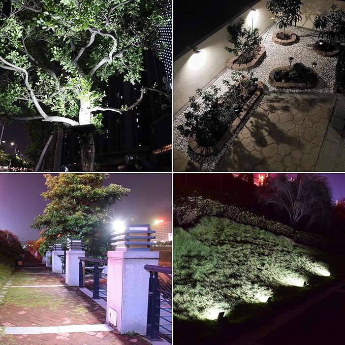 Solar Lights Dusk to Dawn 4400mAh Solar Powered Spotlight Waterproof Flood Light 6000K Lighting with 16FT Cord for Patio, Flag Pole, Fence, White