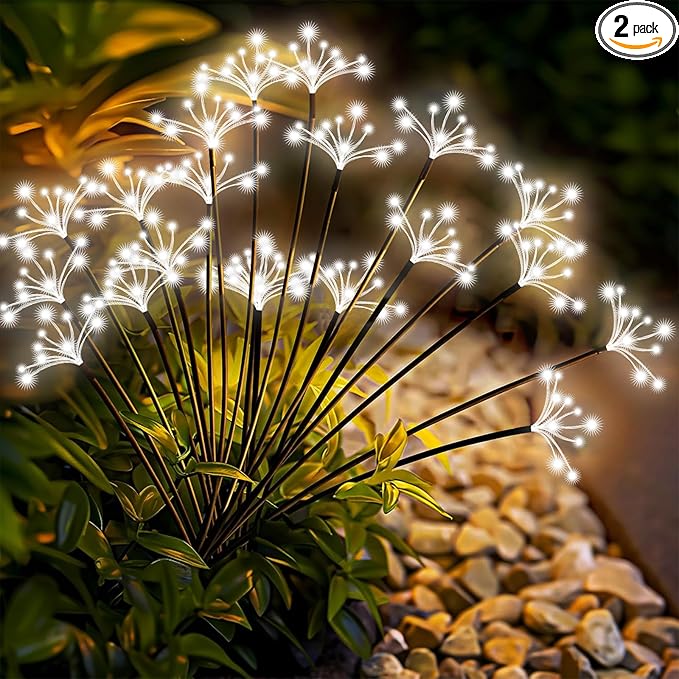 Solar Garden Lights 2 Pack Waterproof Swaying Starburst Light Solar Outdoor Lights for Yard Patio Walkway Pathway Party Wedding Decoration, Unique Gifts for Women, White