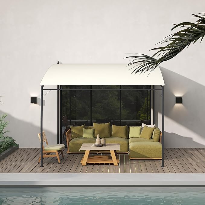 Outsunny 10' x 10' Outdoor Pergola Gazebo with UV-Resistant Canopy and Metal Frame, Sun Shade Shelter for Porch, Patio, Deck, Backyard, Cream White