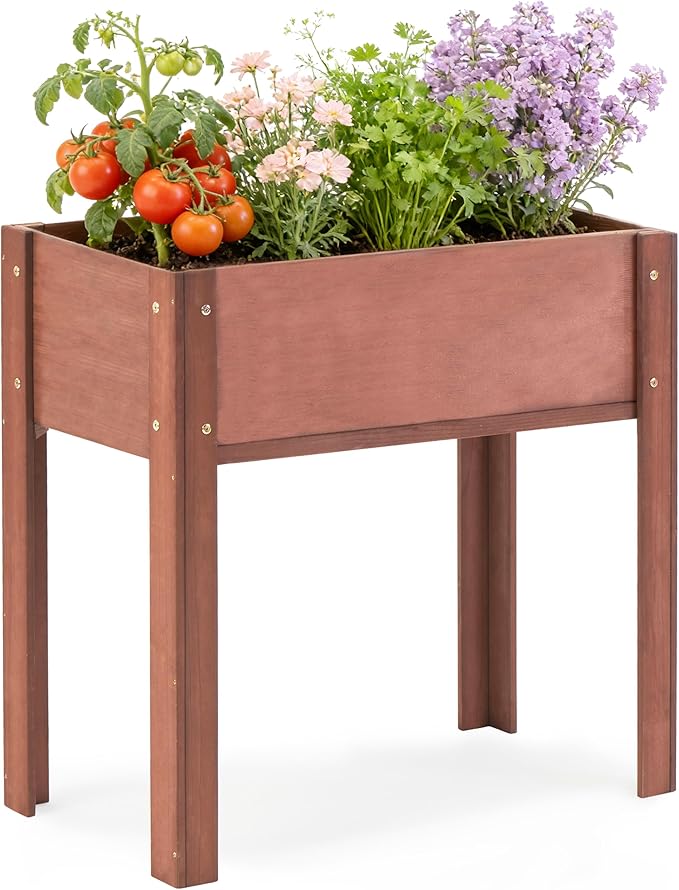 Raised Garden Bed with Legs, 31x16x31'', Outdoor Wood Elevated Planter Box, Thick Legs, w/Liner