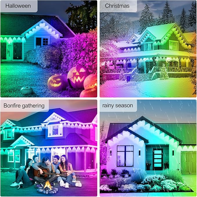 FBZ 150FT Permanent Outdoor RGB Lights - IP67 Waterproof with Smart App Control Remote,DIY Scene Modes, Music Synchronization,Eaves Lights for Garden Decor,Deck,Christmas