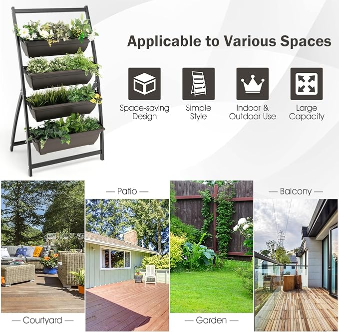 Giantex 2 Pcs 4.1FT Vertical Raised Garden Bed, 4-Tier Elevated Planter Box w/4 Containers & Drainage Holes, Indoor Outdoor Freestanding Planter for Vegetables, Herbs, Flowers, Heavy-Duty Metal Frame