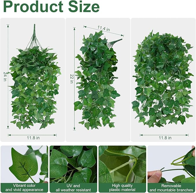 Faux Outdoor Plants Fake Hanging Plants for Outdoors Outside Decorations, 2 Pcs Green Fake Ivy Vines Realistic UV Resistant Artificial Greenery for Planters Porch Garden Yard Front Door Patio Indoor