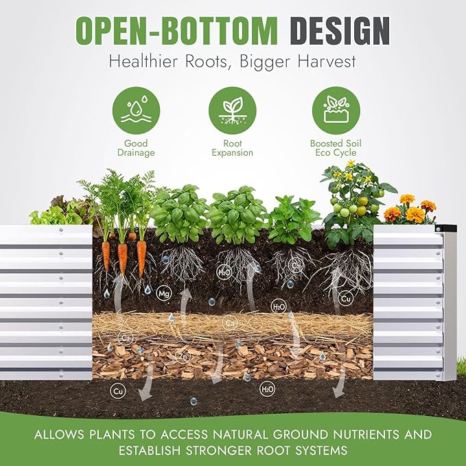 INNO STAGE 8x3x2ft Galvanized Raised Garden Bed, Raised Garden Bed Kit-Metal Planter Box Outdoor, Planting for Vegetables, Fruits, Herbs, Flowers, Silver