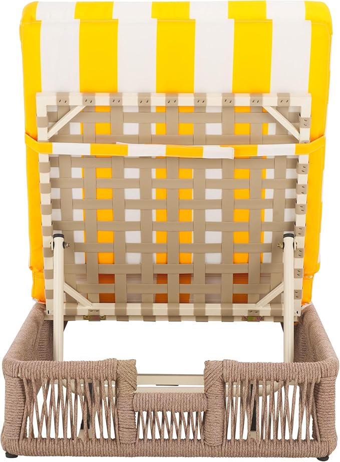 SAFAVIEH Outdoor Collection Gillian Heather Tan & Yellow Stripe Chaise Lounge Chair (Fully Assembled)