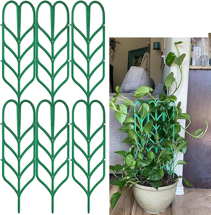 Garden Trellis for Climbing Plants 6 PCS Plastic Indoor Trellis for Potted Plants Green Stackable Mini Climbing Plant Stupport DIY Flower Pot Support for Pea Vegetable Clematis (6 Packs)