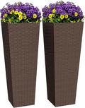 Greesum 32 Inch Tall Plastic Planters with Rattan Texture – Set of 2, Detachable Inner Pot & Drainage Holes, Indoor/Outdoor Decorative Flower Pots for Large Plants, Trees, Patio, and Garden, Brown