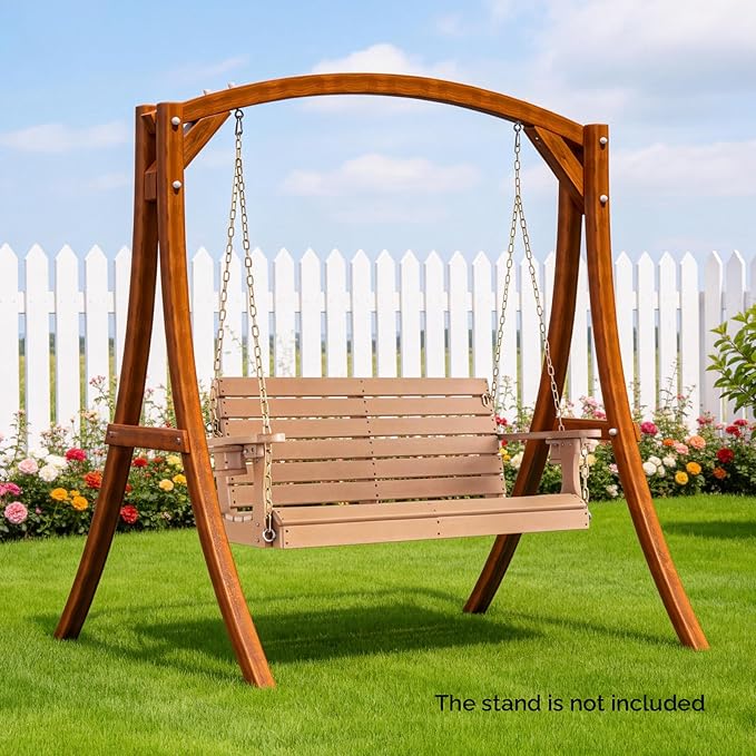 VINGLI Heavy Duty 1600 LBS HDPE Porch Swing Outdoor with Rotatable Cup Holder, 4 FT Patio Bench Swing with Adjustable Chains, 2 Person Hanging Porch Swing Chair for Porch, Yard, Tree, Garden - Teak