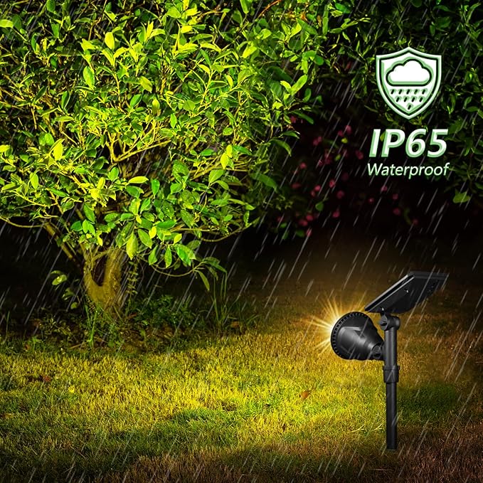 JSOT Solar Spot Lights Outdoor Waterproof, Outdoor Landscape Spotlights Flood Light for Pathway Path Driveway Backyard Decor 600 Lumen 18 LED Beads 2 Lighting Options(Warm White 2 Pack)