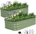 3 in 1 Galvanized Raised Garden Bed - 4x2x1ft (2Packs) Modular Planter Box Outdoor | Metal Raised Bed Kit with Bracing Rods for Gardening Vegetables Flowers Fruits Herbs (Green)