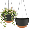 Set of 2-8 Inch Self Watering Hanging Planters for Indoor Outdoor，Hanging Plant Pots with Drainage & Removable Tray, Hanging Pots Holder for Ivy, Pothos, Ferns, Balcony & Patio, Black Brown