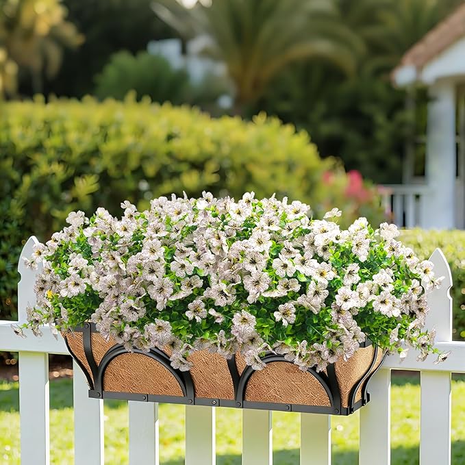 20 Bundles Artificial Flowers for Outdoors, UV Resistant Fake Plants Flowers Greenery Shrubs Plants for Decoration Outside Plants Hanging Planter Home Garden Decor (White)