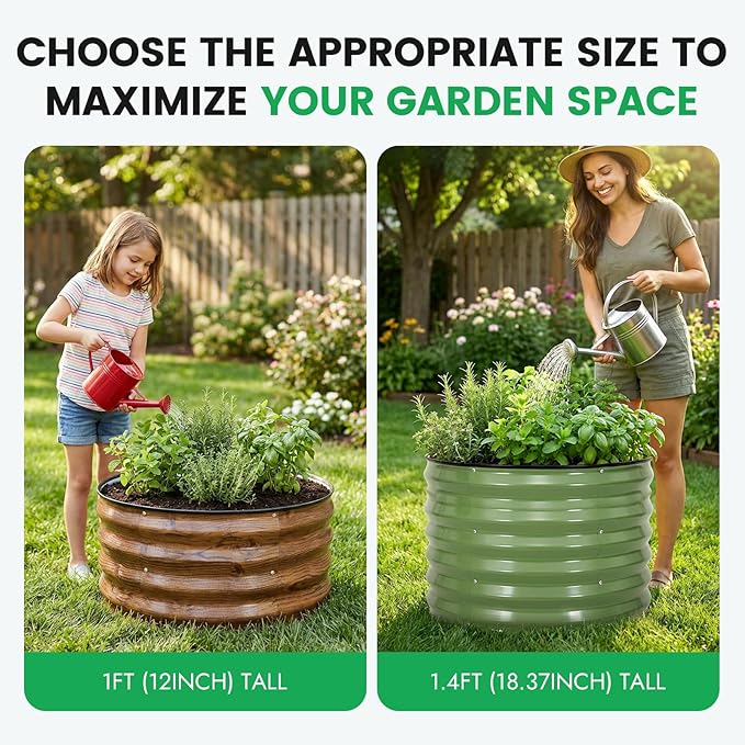 INNO STAG 3 Pcs Round Galvanized Raised Garden Bed — 2×2×1ft Planter Box Outdoor Raised Beds Kit for Gardening Vegetables, Fruits, Herbs, and Flowers, Grain