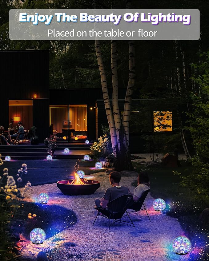 Coroor Garden Solar Ball Lights Outdoor Waterproof, 30 LED Cracked Glass Globe Solar Power Ground Lights for Path Yard Patio Lawn, Christmas Decoration Landscape Colorful (2 Pack 3.9'')