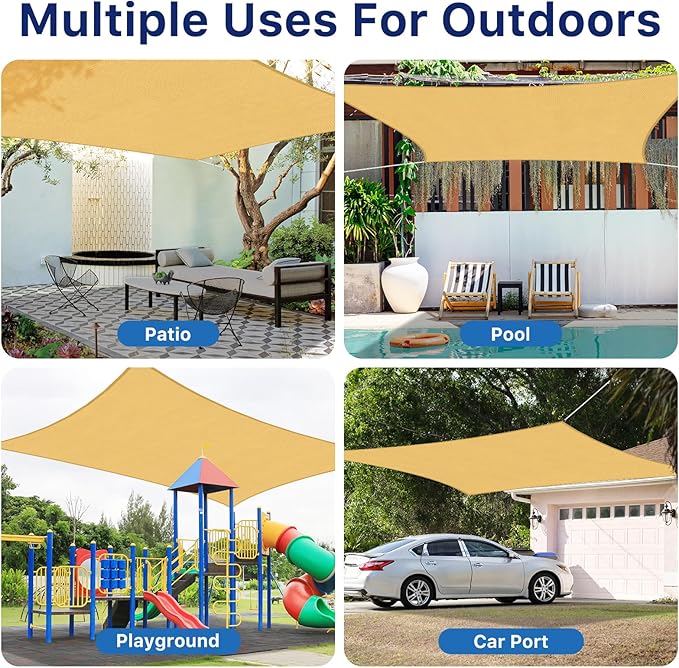 12'x16' Sun Shade Sail, UV Protection Outdoor Shade, Curved Tear Resistant Heavy Duty Sun Shade for Patio Garden, Backyard, Deck, Car Port, Playground, (Sand)