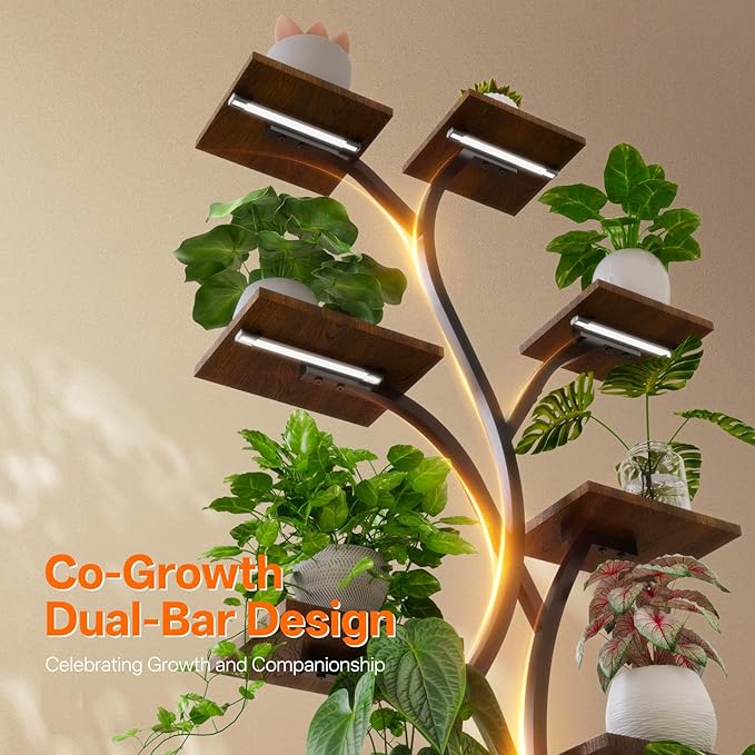 Bstrip 63 Inch Plant Stand with Grow Light, 10-Tier Plant Shelf for Indoor Plants, Decor Tree Shaped Flower Stand for Home, Corner & Patio