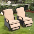 YITAHOME Outdoor Recliner Chair, 2-Piece Patio Adjustable Wicker Reclining Lounge Chairs, Dual-use Rattan Furniture Set with Soft Thick Cushions, Extended Footrest, Flip Back, Brown & Beige