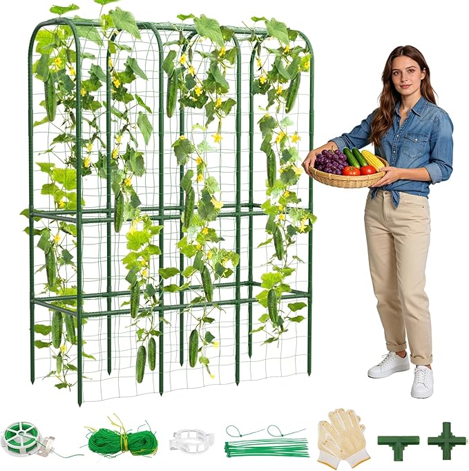 65" Tall Cucumber Trellis for Raised Bed, Garden Trellis for Climbing Plants Outdoor, U-Shape Metal Arch Vegetables Trellis Plant Support for Zucchini Squash Vines