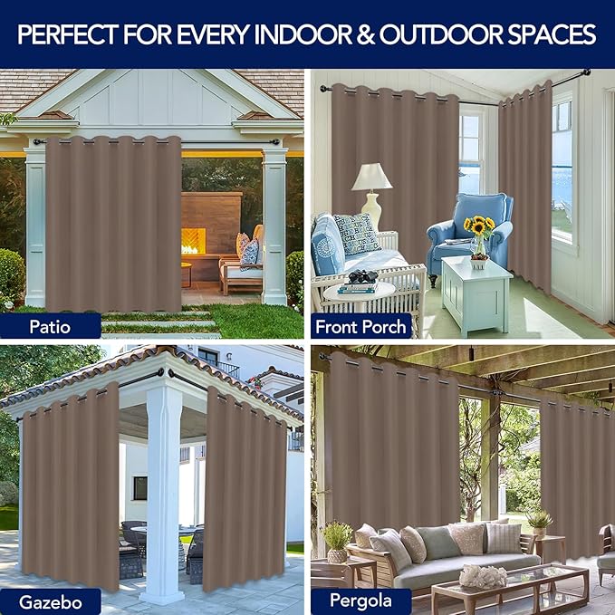 PureFit Outdoor Curtains for Patio Waterproof Weatherproof, UV Resistant Outside Curtains for Gazebo, Front Porch, Pergola, Sun Blocking Privacy Curtain, 100W x 120L inch, 1 Panel, Camel