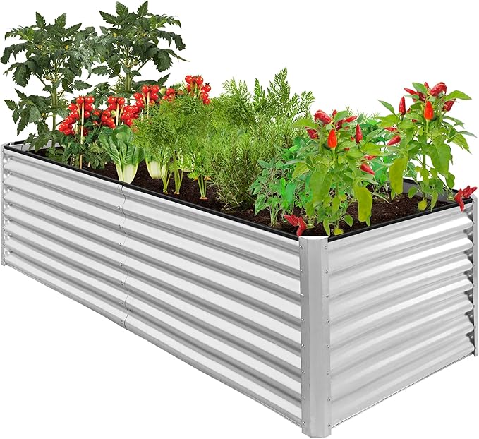 Best Choice Products 8x4x2ft Outdoor Metal Raised Garden Bed, Deep Root Planter Box for Vegetables, Herbs & Flowers, 478-Gallon Capacity, 100% Non Toxic Materials - Galvanized