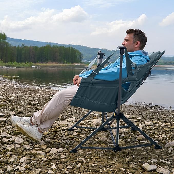 TIMBER RIDGE Hammock Camping Chair with Adjustable Backrest, Heavy Duty Folding Hammock Chair Supports 300lbs, Portable Hammock Chair for Camping, Travelling and Patio, Blue