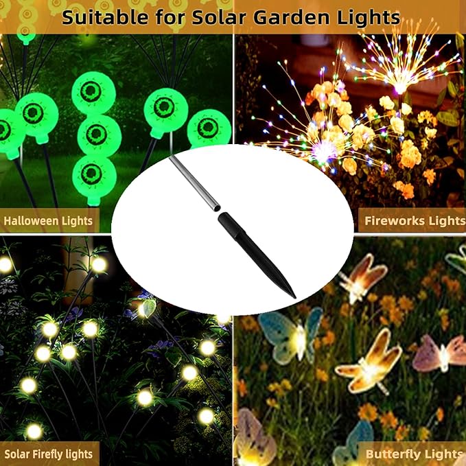10 Pack Solar Light Stakes Replacement (Fit for Pole Outer Diameter 0.35in), ABS Reinforced Ground Spikes for Outdoor Solar Landscape Pathway Christmas Lights Yard Garden Deco